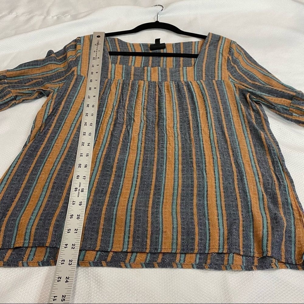 Mod Lusive Blue Tan‎ Striped Boho Square Neck Top - Picture 5 of 7